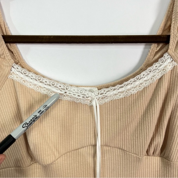2/$30 Lush Babydoll Bow Detail Rib Tan Dress sz XL - Picture 6 of 8